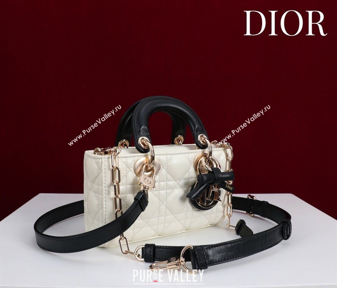 Dior Mini Lady D-Joy Bag in Cannage Lambskin with Bow White/Black 2026 D9240 (XXG-260408089)