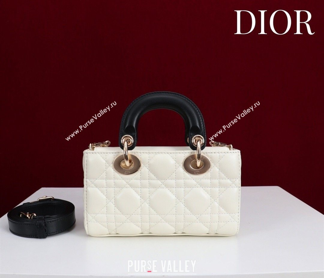 Dior Mini Lady D-Joy Bag in Cannage Lambskin with Bow White/Black 2026 D9240 (XXG-260408089)