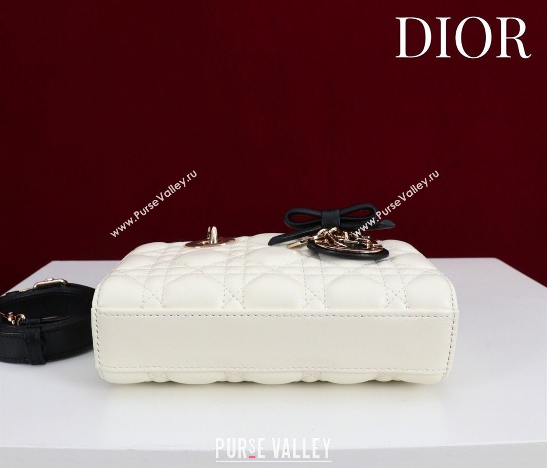 Dior Mini Lady D-Joy Bag in Cannage Lambskin with Bow White/Black 2026 D9240 (XXG-260408089)