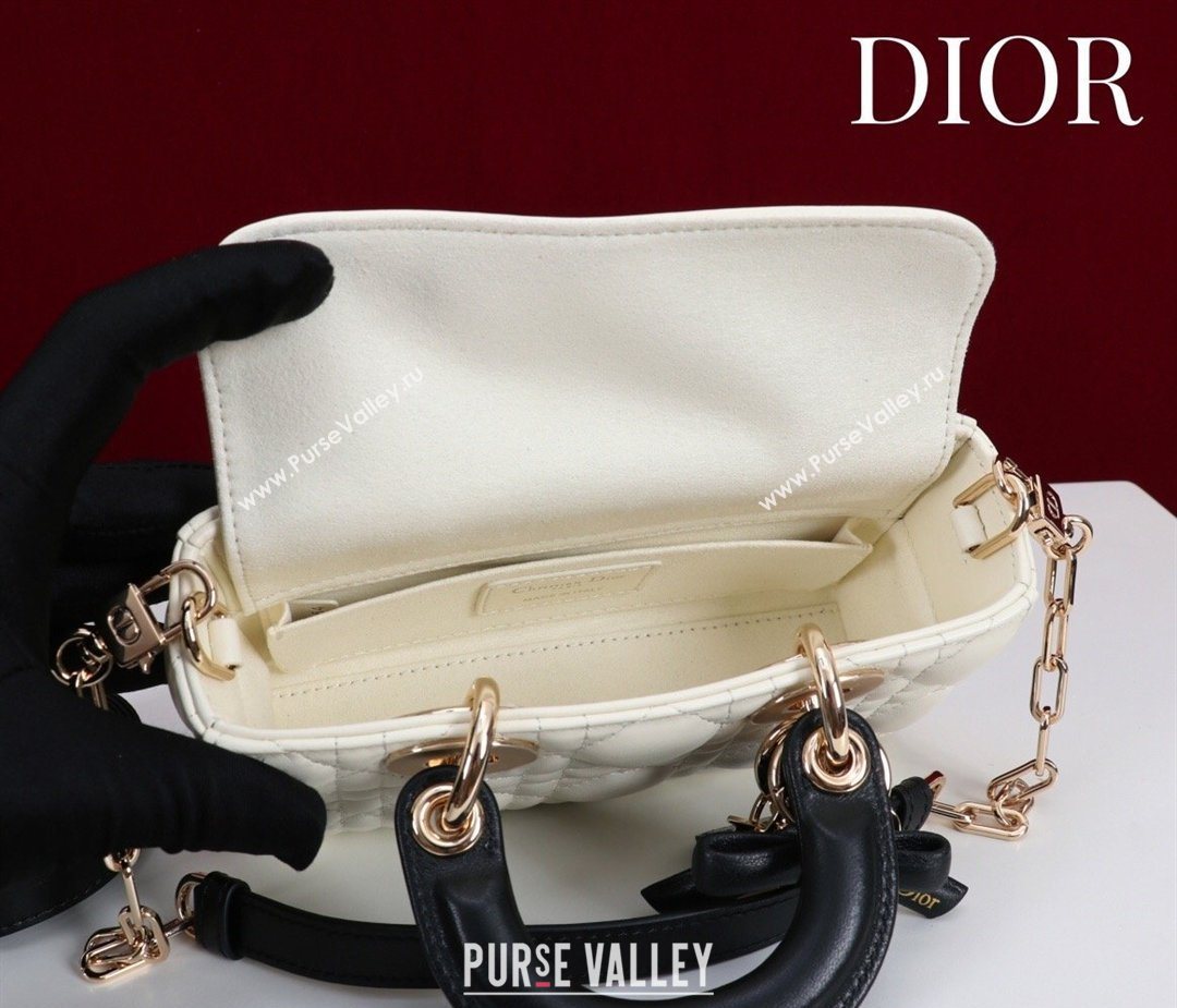 Dior Mini Lady D-Joy Bag in Cannage Lambskin with Bow White/Black 2026 D9240 (XXG-260408089)