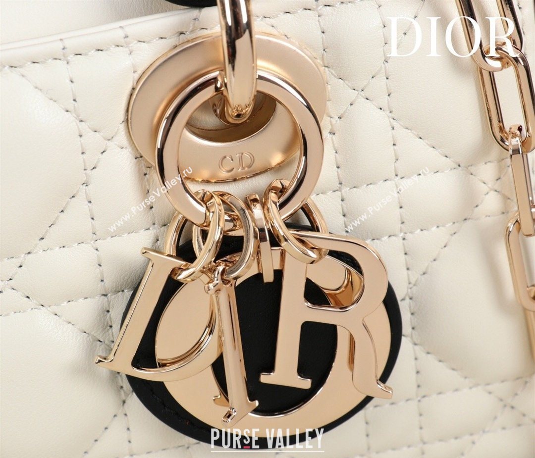 Dior Mini Lady D-Joy Bag in Cannage Lambskin with Bow White/Black 2026 D9240 (XXG-260408089)