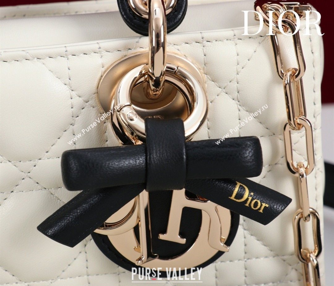 Dior Mini Lady D-Joy Bag in Cannage Lambskin with Bow White/Black 2026 D9240 (XXG-260408089)