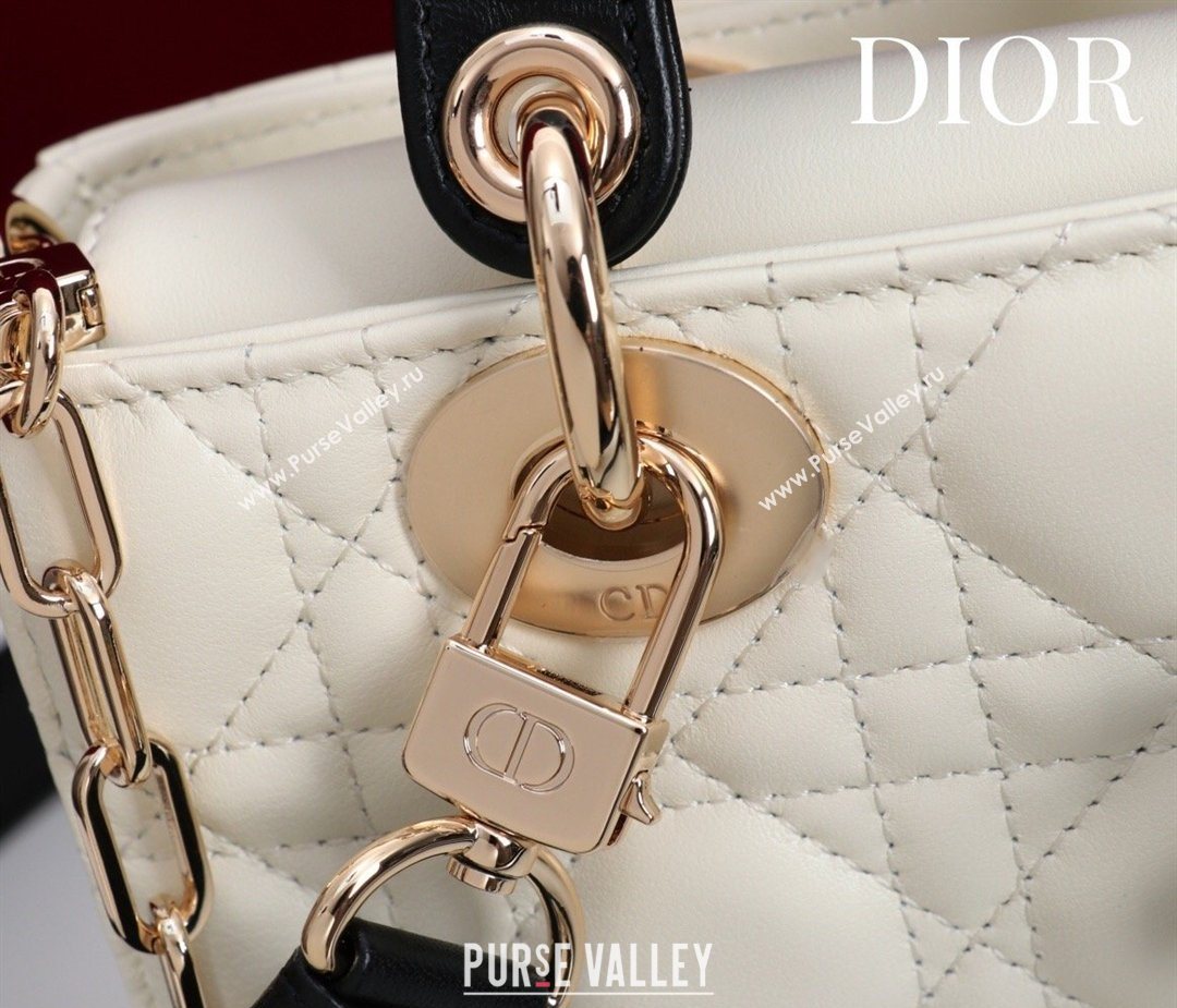 Dior Mini Lady D-Joy Bag in Cannage Lambskin with Bow White/Black 2026 D9240 (XXG-260408089)