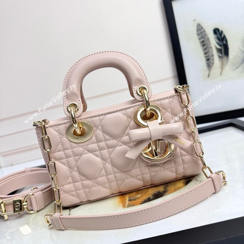 Dior Mini Lady D-Joy Bag in Cannage Lambskin with Bow Blush Pink 2026 D9240 (XXG-260408090)