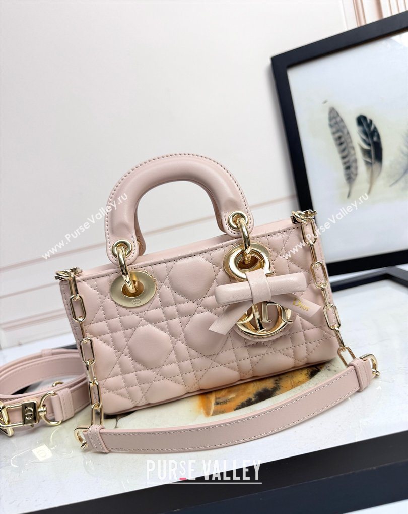 Dior Mini Lady D-Joy Bag in Cannage Lambskin with Bow Blush Pink 2026 D9240 (XXG-260408090)