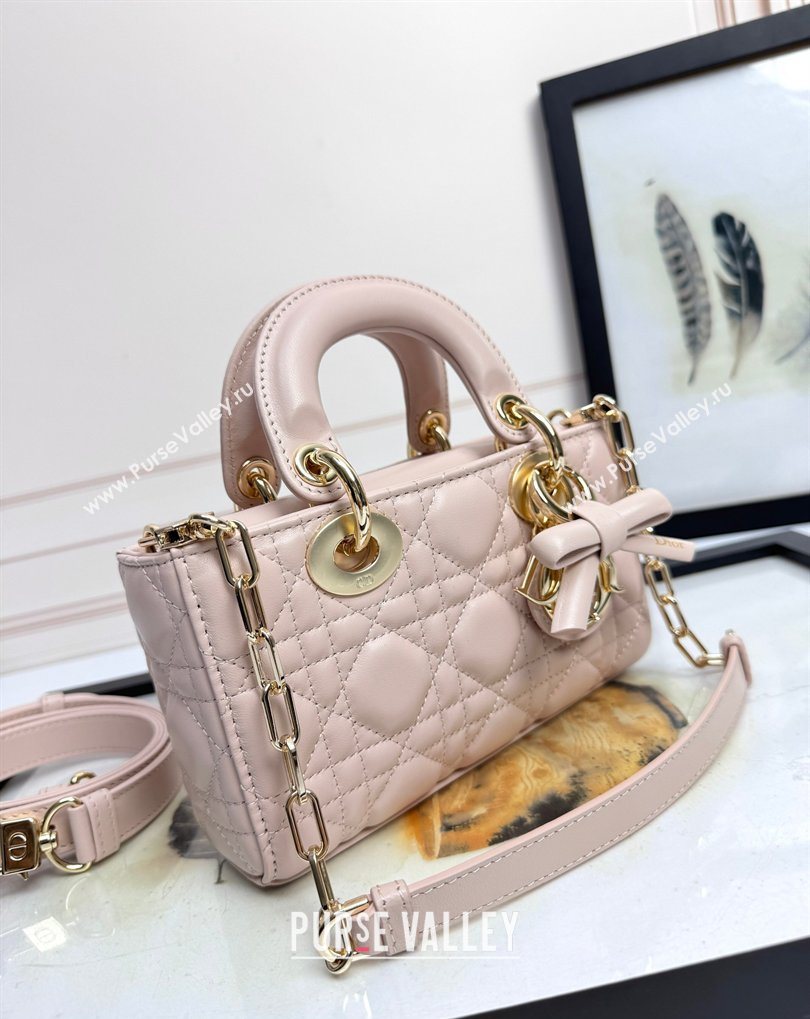 Dior Mini Lady D-Joy Bag in Cannage Lambskin with Bow Blush Pink 2026 D9240 (XXG-260408090)