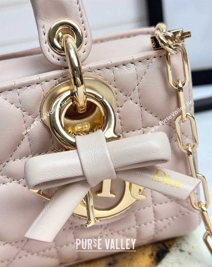 Dior Mini Lady D-Joy Bag in Cannage Lambskin with Bow Blush Pink 2026 D9240 (XXG-260408090)