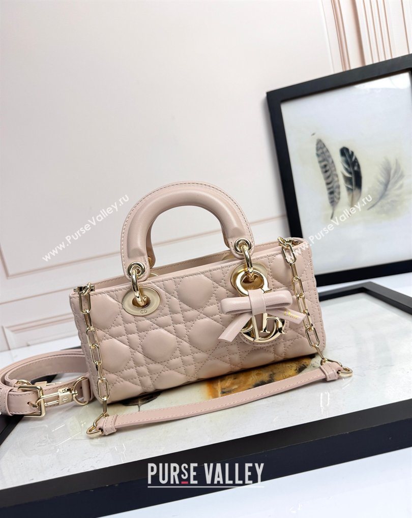 Dior Small Lady D-Joy Bag in Cannage Lambskin with Bow Blush Pink 2026 D9240 (XXG-260408091)