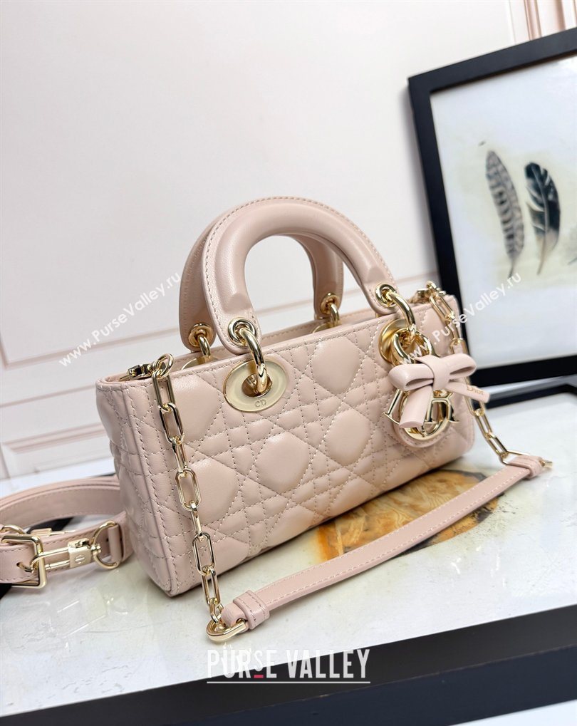Dior Small Lady D-Joy Bag in Cannage Lambskin with Bow Blush Pink 2026 D9240 (XXG-260408091)