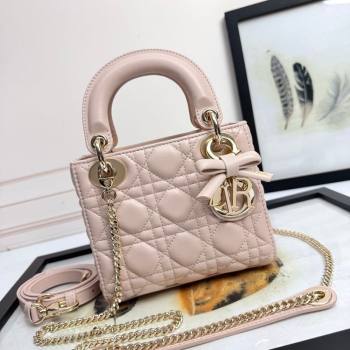 Dior Mini Lady Dior Bag in Cannage Lambskin with Bow Blush Pink 2026 D6603 (XXG-260408092)