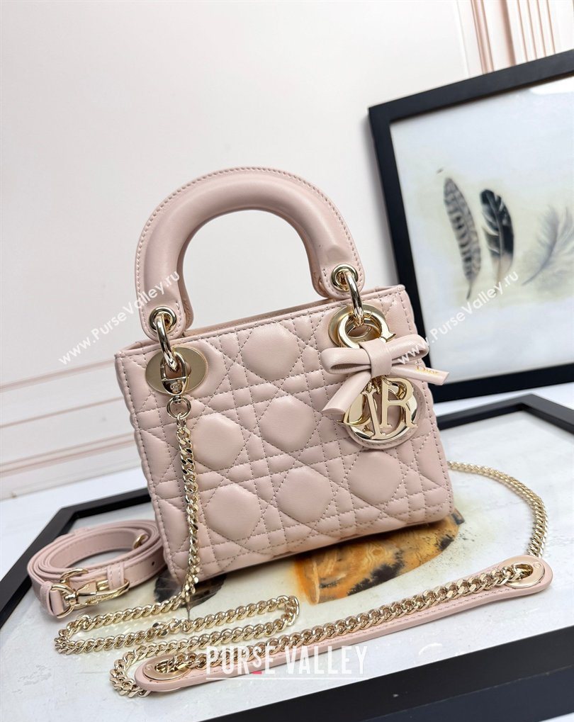 Dior Mini Lady Dior Bag in Cannage Lambskin with Bow Blush Pink 2026 D6603 (XXG-260408092)