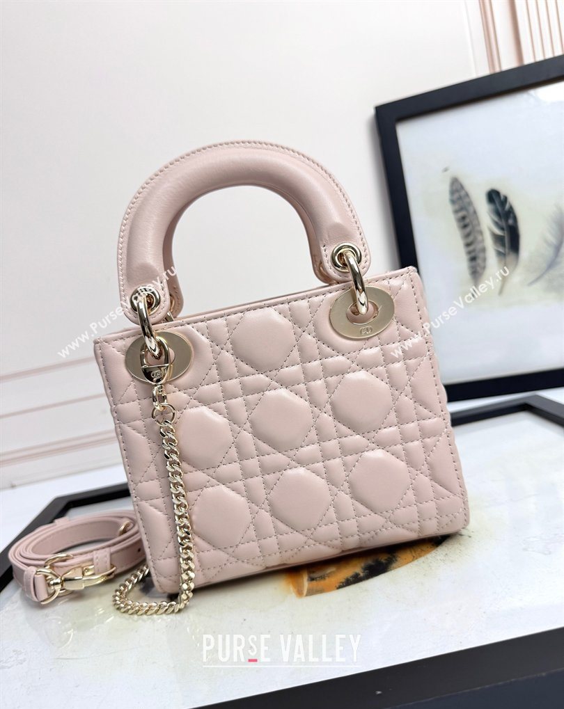Dior Mini Lady Dior Bag in Cannage Lambskin with Bow Blush Pink 2026 D6603 (XXG-260408092)