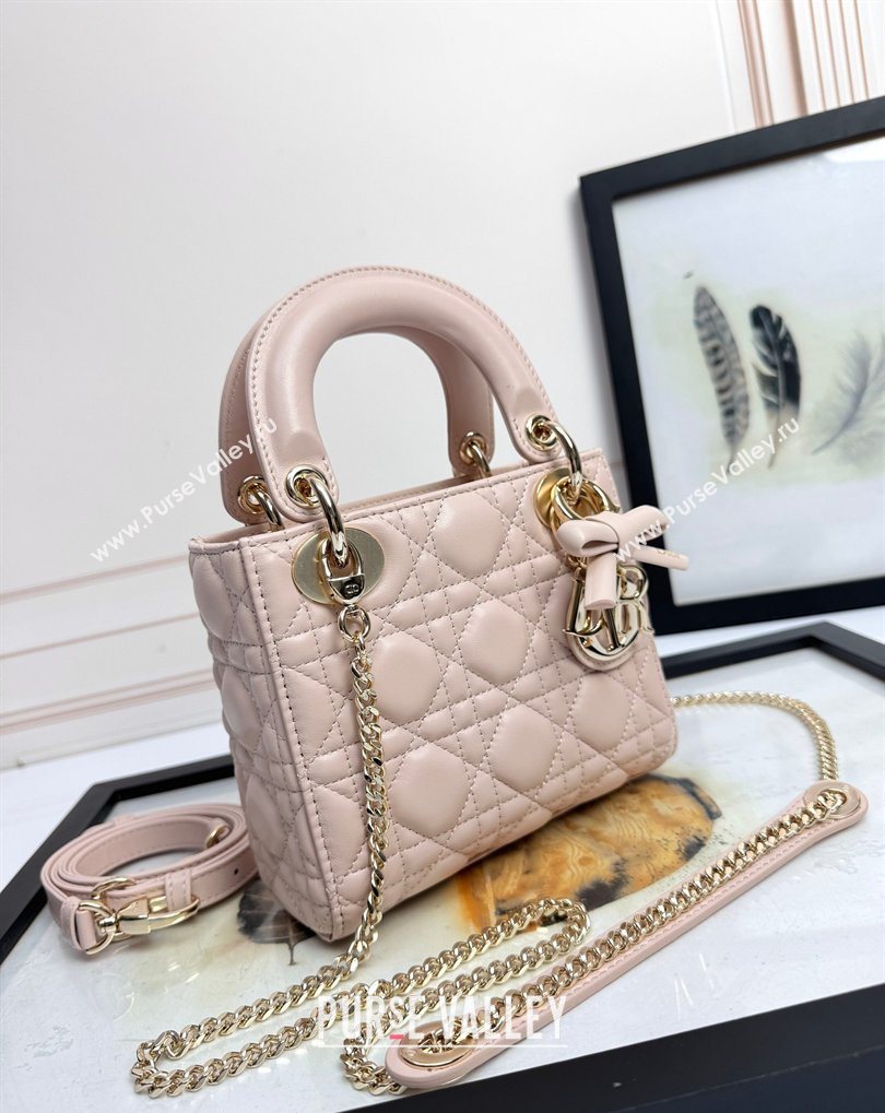 Dior Mini Lady Dior Bag in Cannage Lambskin with Bow Blush Pink 2026 D6603 (XXG-260408092)