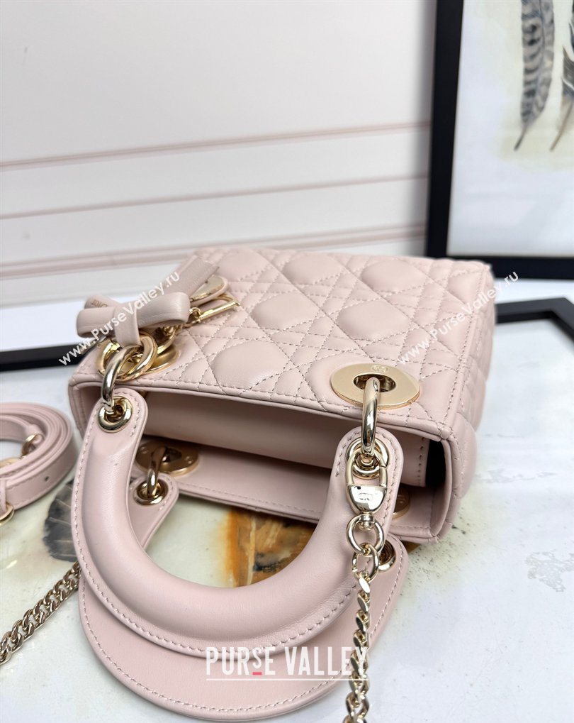 Dior Mini Lady Dior Bag in Cannage Lambskin with Bow Blush Pink 2026 D6603 (XXG-260408092)