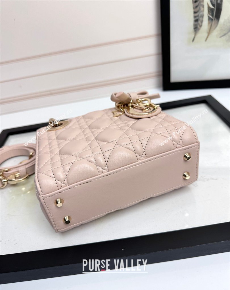 Dior Mini Lady Dior Bag in Cannage Lambskin with Bow Blush Pink 2026 D6603 (XXG-260408092)