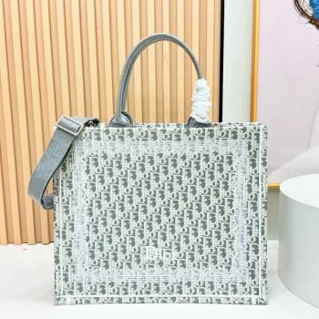 Dior Mens Large Book Tote Bag in Latte White and Grey Dior Oblique Embroidery and White Lace 2026 8833 (BF-260408113)
