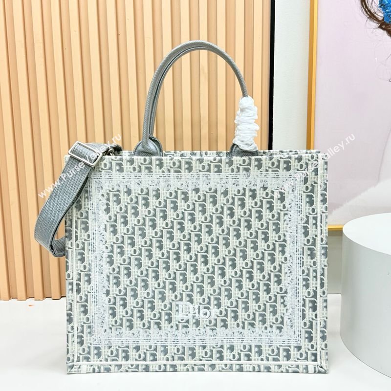 Dior Mens Large Book Tote Bag in Latte White and Grey Dior Oblique Embroidery and White Lace 2026 8833 (BF-260408113)