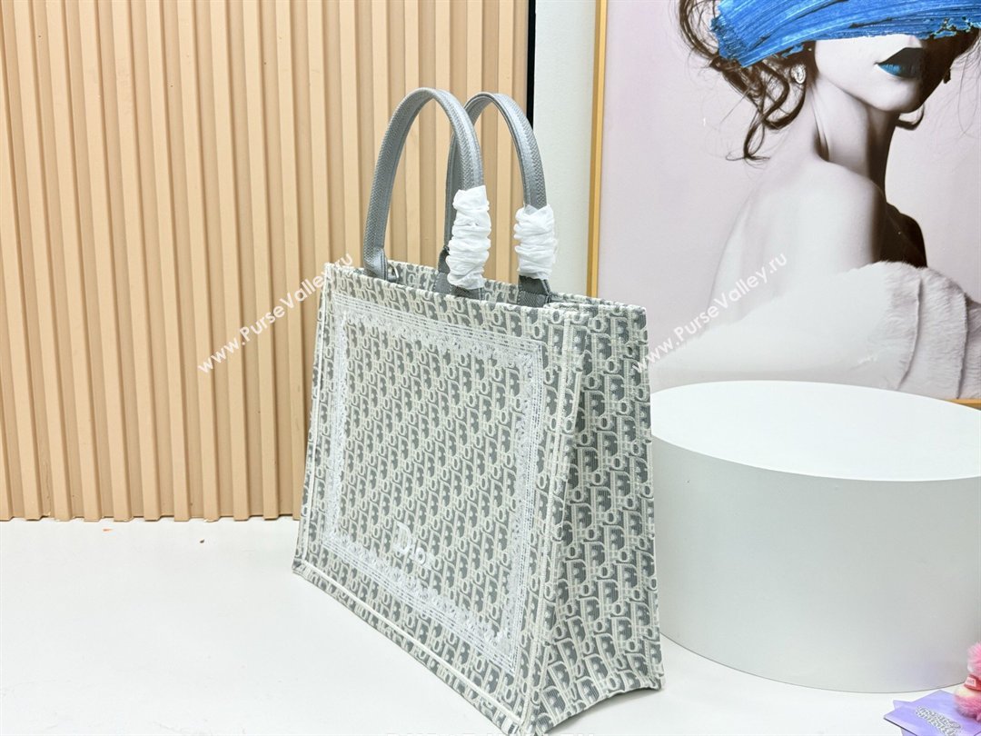 Dior Mens Large Book Tote Bag in Latte White and Grey Dior Oblique Embroidery and White Lace 2026 8833 (BF-260408113)