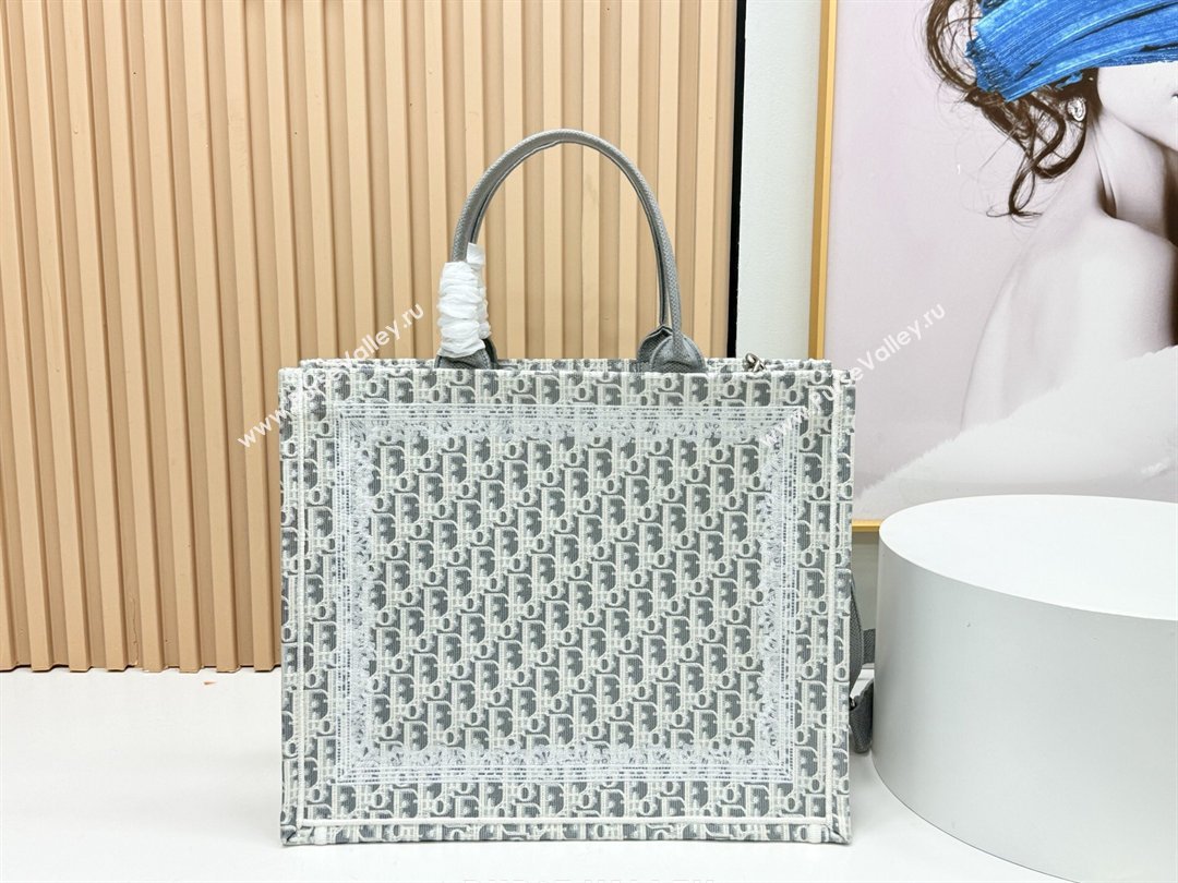 Dior Mens Large Book Tote Bag in Latte White and Grey Dior Oblique Embroidery and White Lace 2026 8833 (BF-260408113)
