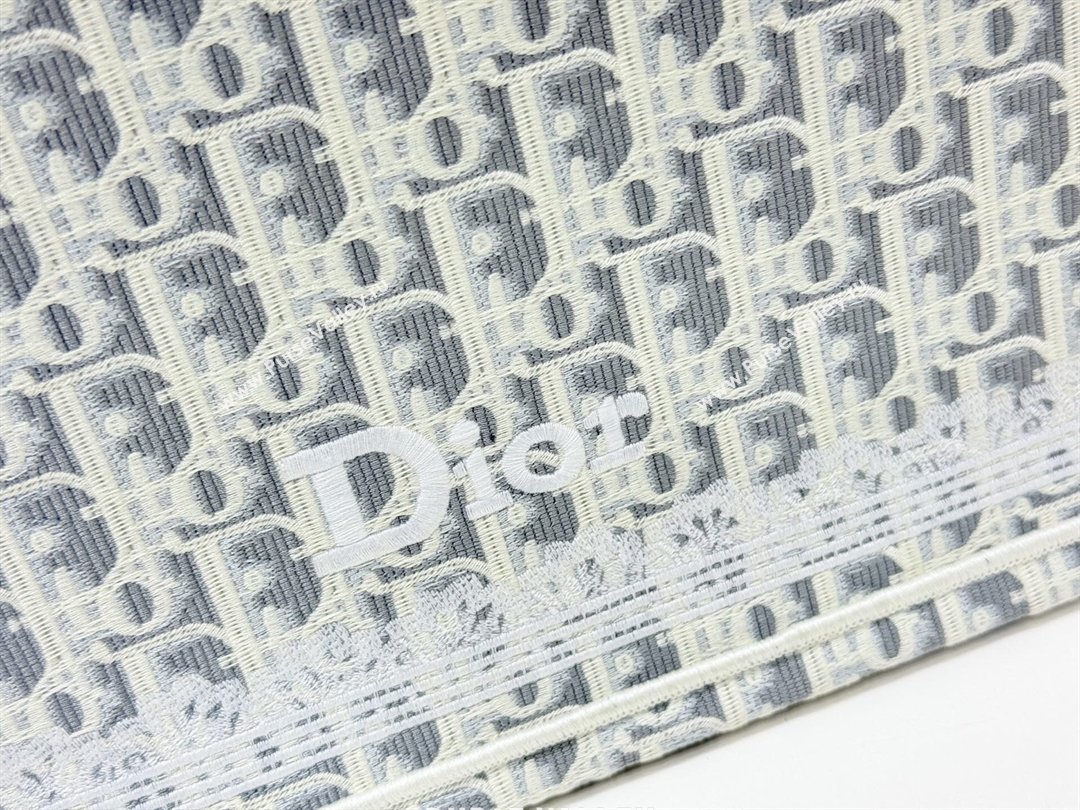 Dior Mens Large Book Tote Bag in Latte White and Grey Dior Oblique Embroidery and White Lace 2026 8833 (BF-260408113)