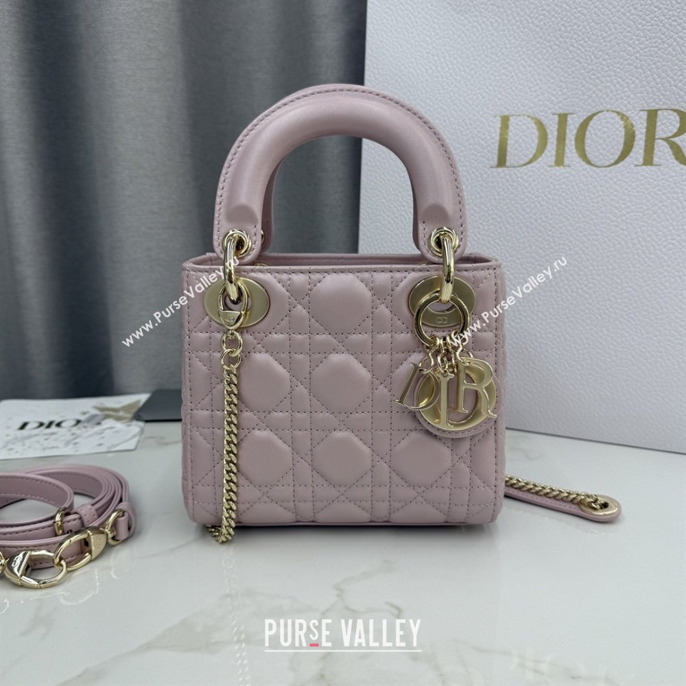 Dior Classic Mini Lady Dior Bag in Cannage Lambskin Pearly Pink 2026 M0505 0409 (BF-260409025)