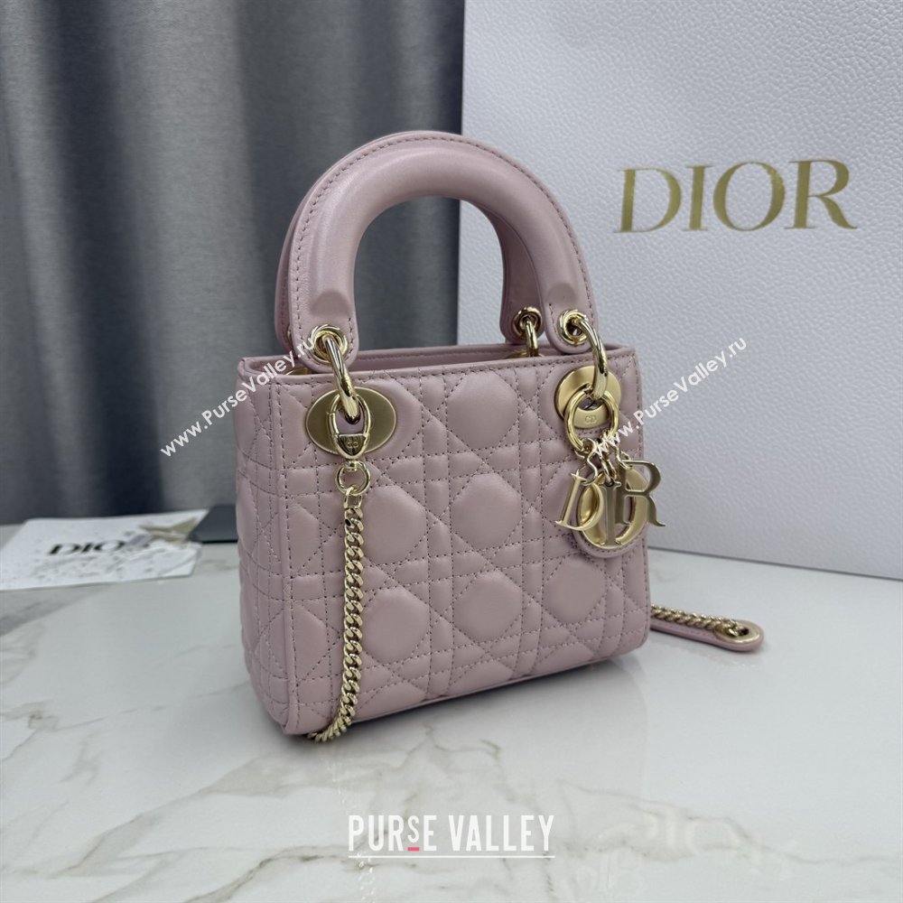 Dior Classic Mini Lady Dior Bag in Cannage Lambskin Pearly Pink 2026 M0505 0409 (BF-260409025)