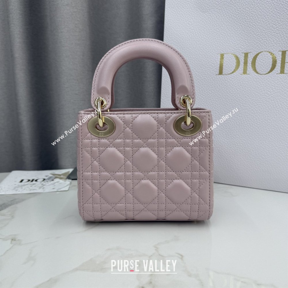 Dior Classic Mini Lady Dior Bag in Cannage Lambskin Pearly Pink 2026 M0505 0409 (BF-260409025)