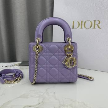 Dior Classic Mini Lady Dior Bag in Cannage Lambskin Light Purple 2026 M0505 0409 (BF-260409026)