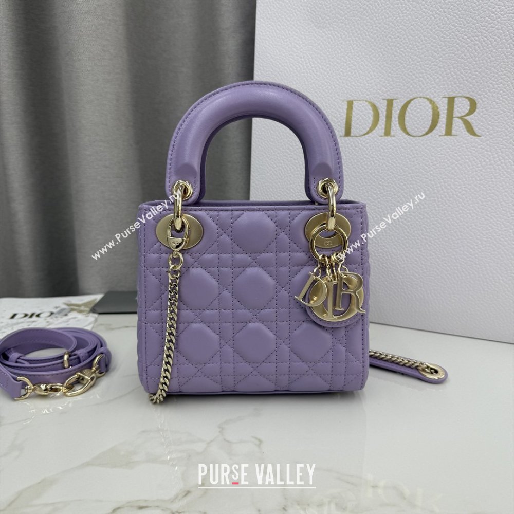 Dior Classic Mini Lady Dior Bag in Cannage Lambskin Light Purple 2026 M0505 0409 (BF-260409026)