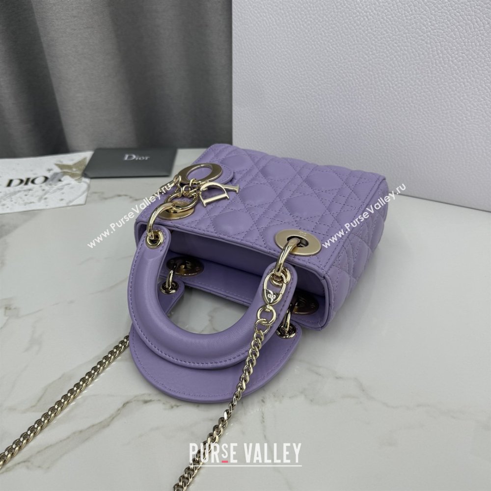 Dior Classic Mini Lady Dior Bag in Cannage Lambskin Light Purple 2026 M0505 0409 (BF-260409026)