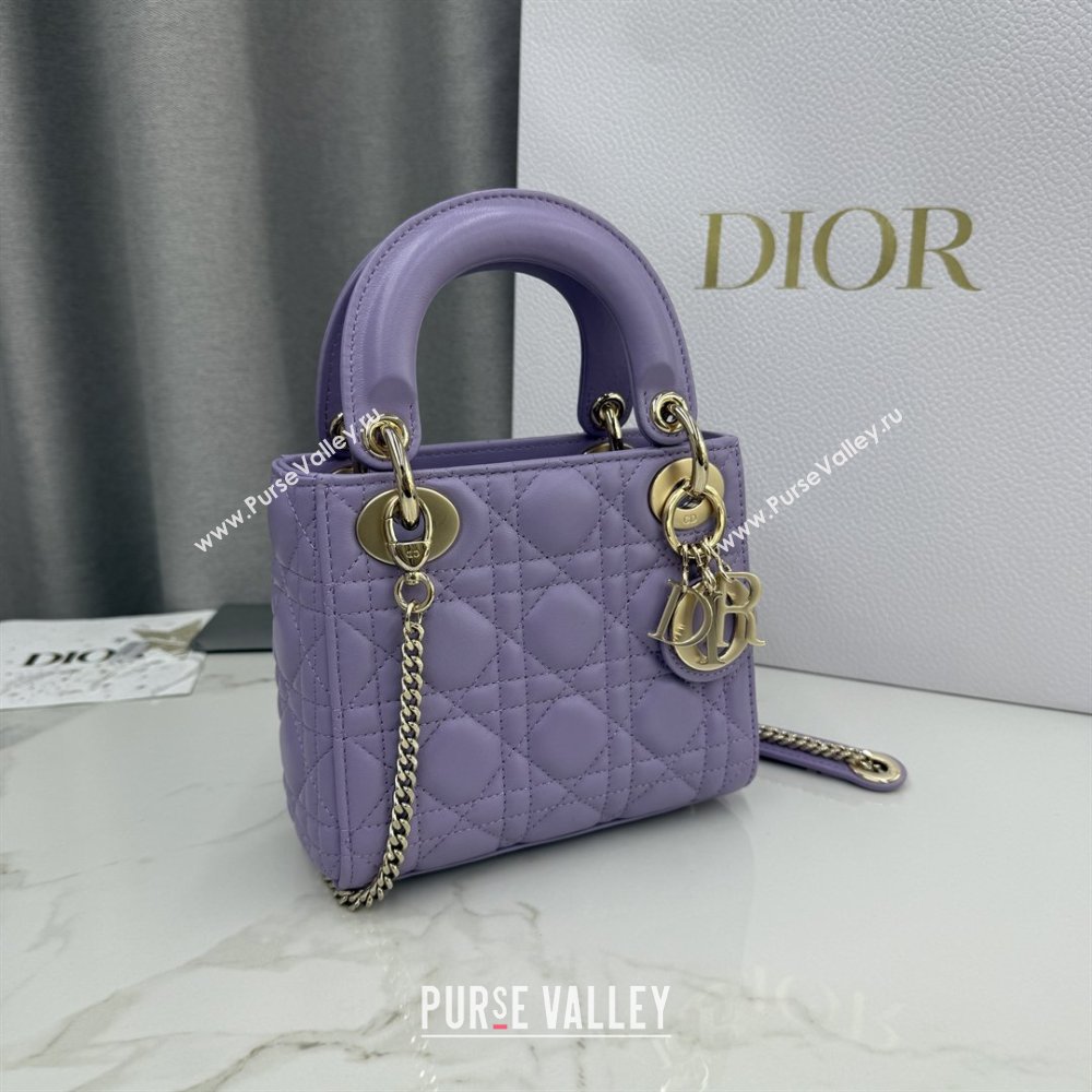 Dior Classic Mini Lady Dior Bag in Cannage Lambskin Light Purple 2026 M0505 0409 (BF-260409026)
