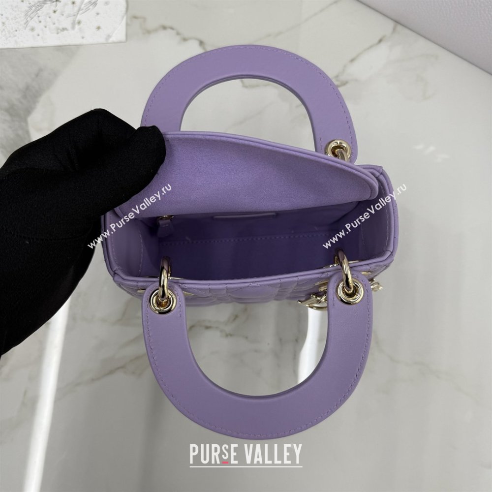 Dior Classic Mini Lady Dior Bag in Cannage Lambskin Light Purple 2026 M0505 0409 (BF-260409026)