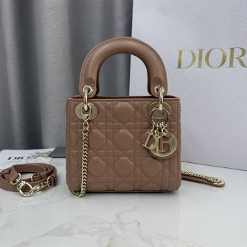 Dior Classic Mini Lady Dior Bag in Cannage Lambskin Rose Brown 2026 M0505 0409 (BF-260409027)