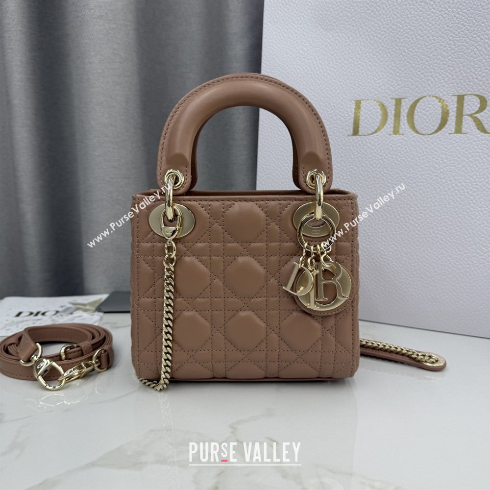 Dior Classic Mini Lady Dior Bag in Cannage Lambskin Rose Brown 2026 M0505 0409 (BF-260409027)