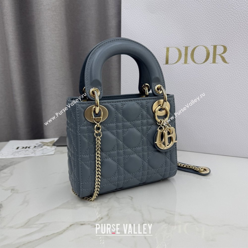 Dior Classic Mini Lady Dior Bag in Cannage Lambskin Dusty Blue 2026 M0505 0409 (BF-260409029)