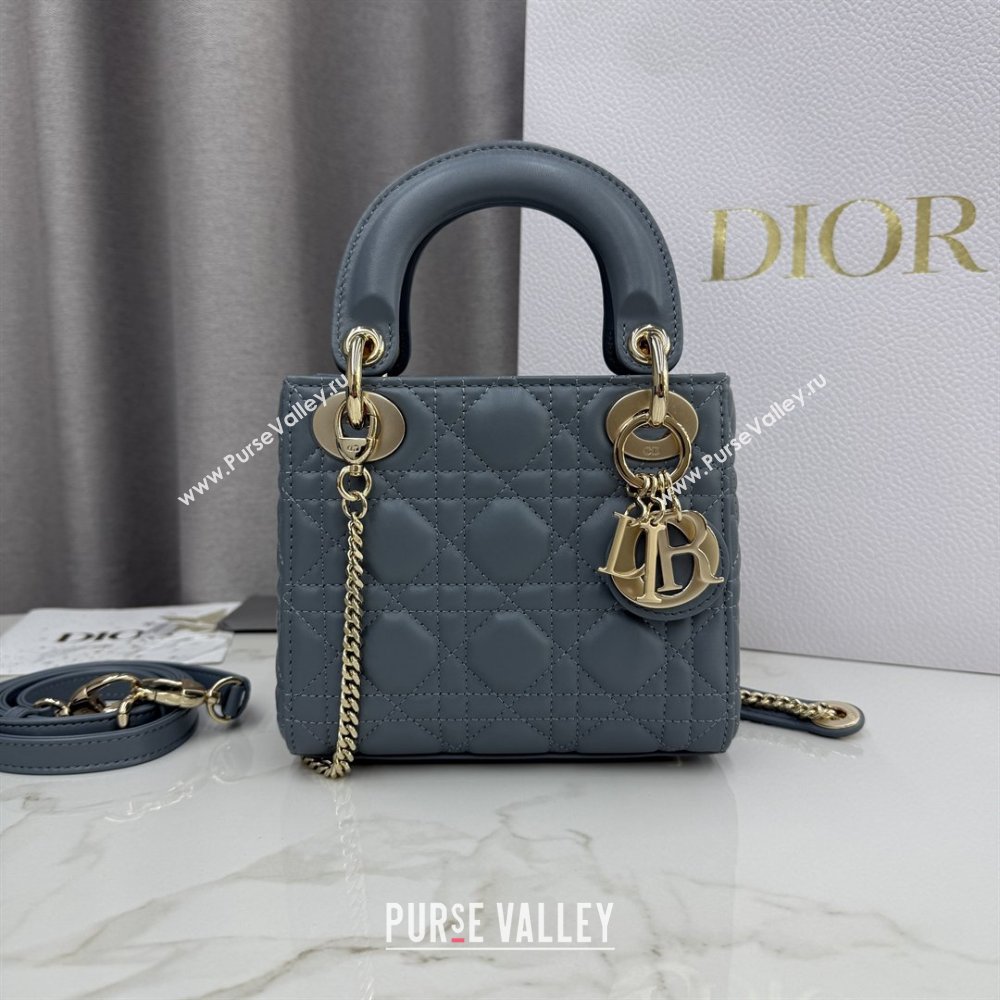 Dior Classic Mini Lady Dior Bag in Cannage Lambskin Dusty Blue 2026 M0505 0409 (BF-260409029)