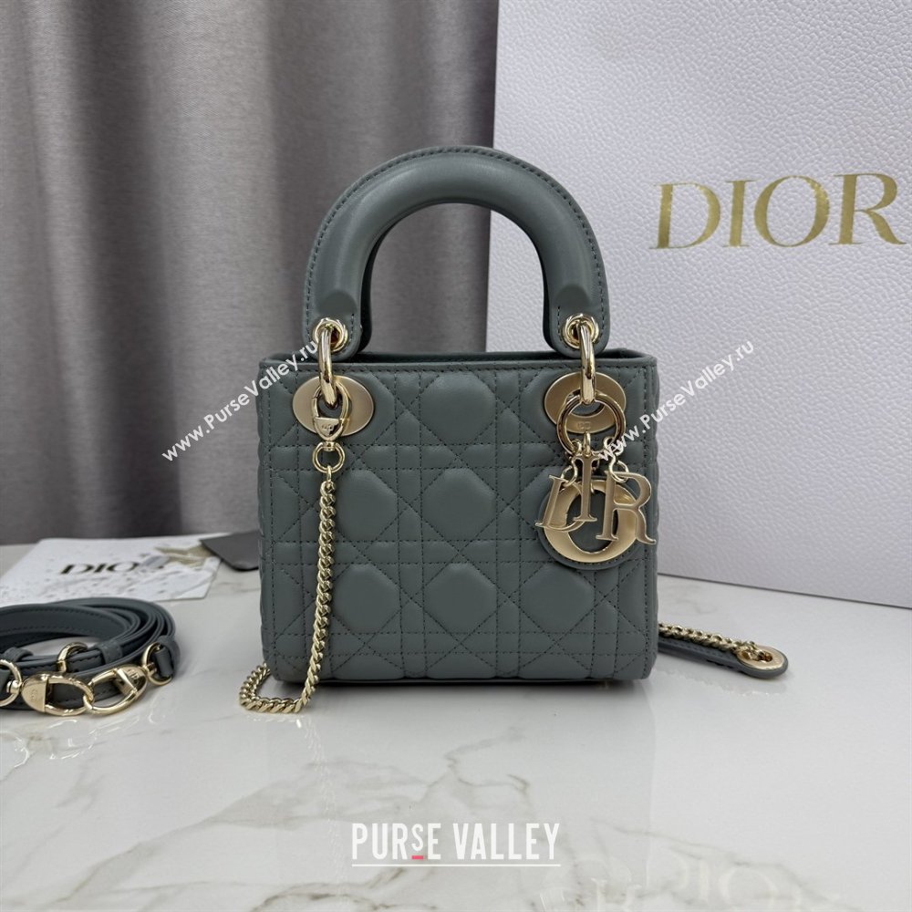 Dior Classic Mini Lady Dior Bag in Cannage Lambskin Rock Grey 2026 M0505 0409 (BF-260409030)