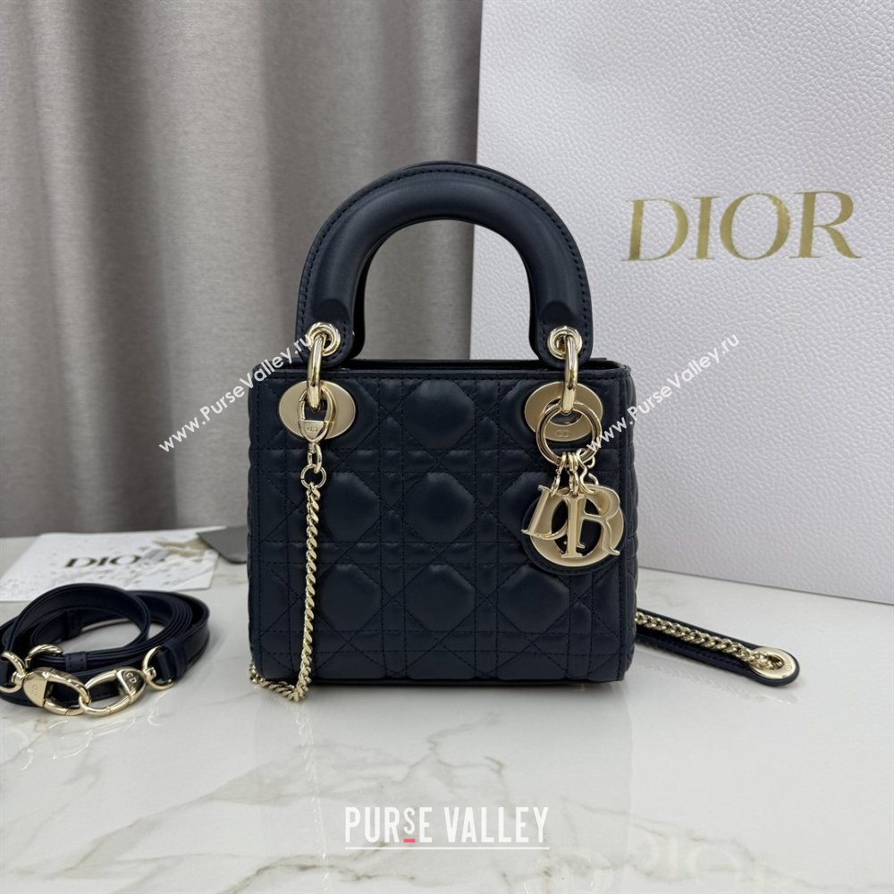 Dior Classic Mini Lady Dior Bag in Cannage Lambskin Midnight Blue 2026 M0505 0409 (BF-260409033)