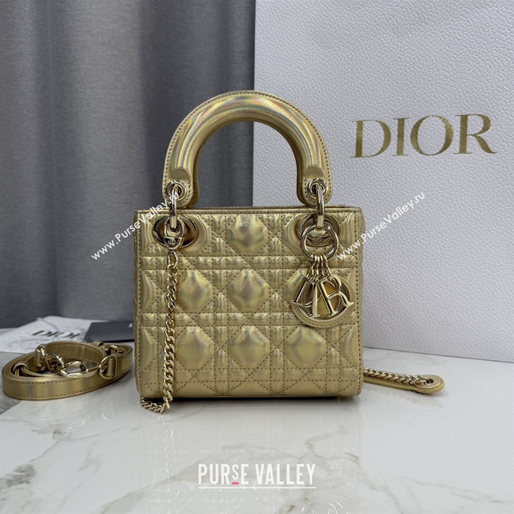 Dior Classic Mini Lady Dior Bag in Cannage Lambskin Iridescent Gold 2026 M0505 0409 (BF-260409035)