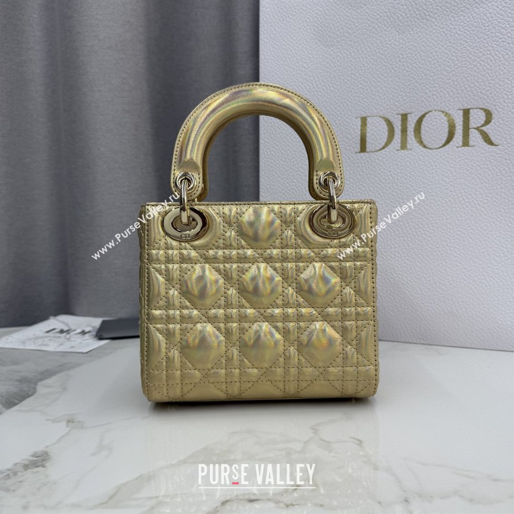Dior Classic Mini Lady Dior Bag in Cannage Lambskin Iridescent Gold 2026 M0505 0409 (BF-260409035)