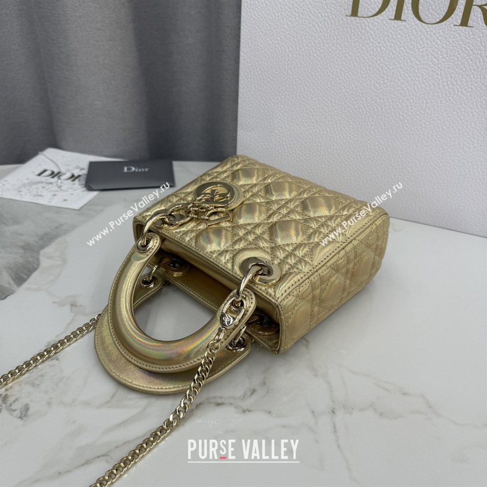 Dior Classic Mini Lady Dior Bag in Cannage Lambskin Iridescent Gold 2026 M0505 0409 (BF-260409035)