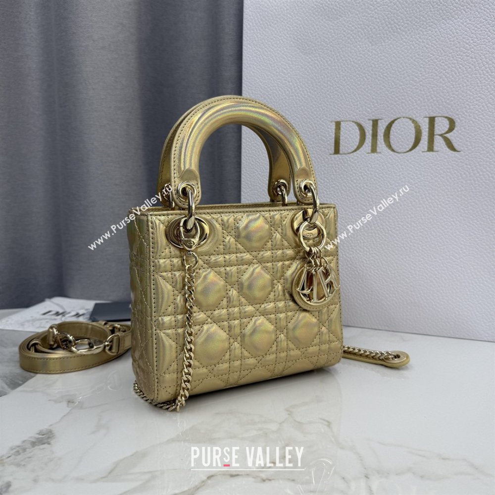 Dior Classic Mini Lady Dior Bag in Cannage Lambskin Iridescent Gold 2026 M0505 0409 (BF-260409035)