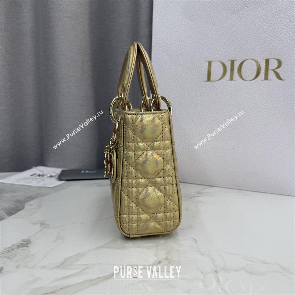 Dior Classic Mini Lady Dior Bag in Cannage Lambskin Iridescent Gold 2026 M0505 0409 (BF-260409035)