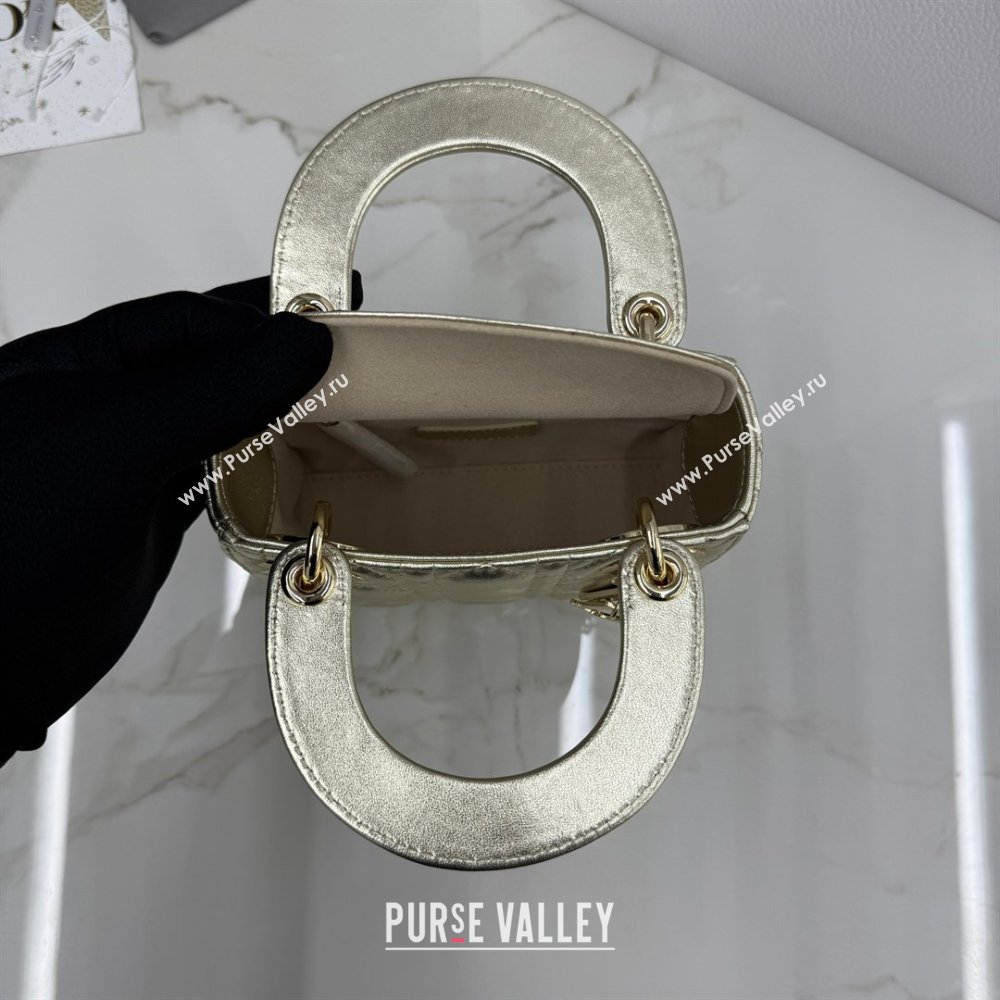 Dior Classic Mini Lady Dior Bag in Cannage Lambskin Light Gold 2026 M0505 0409 (BF-260409036)