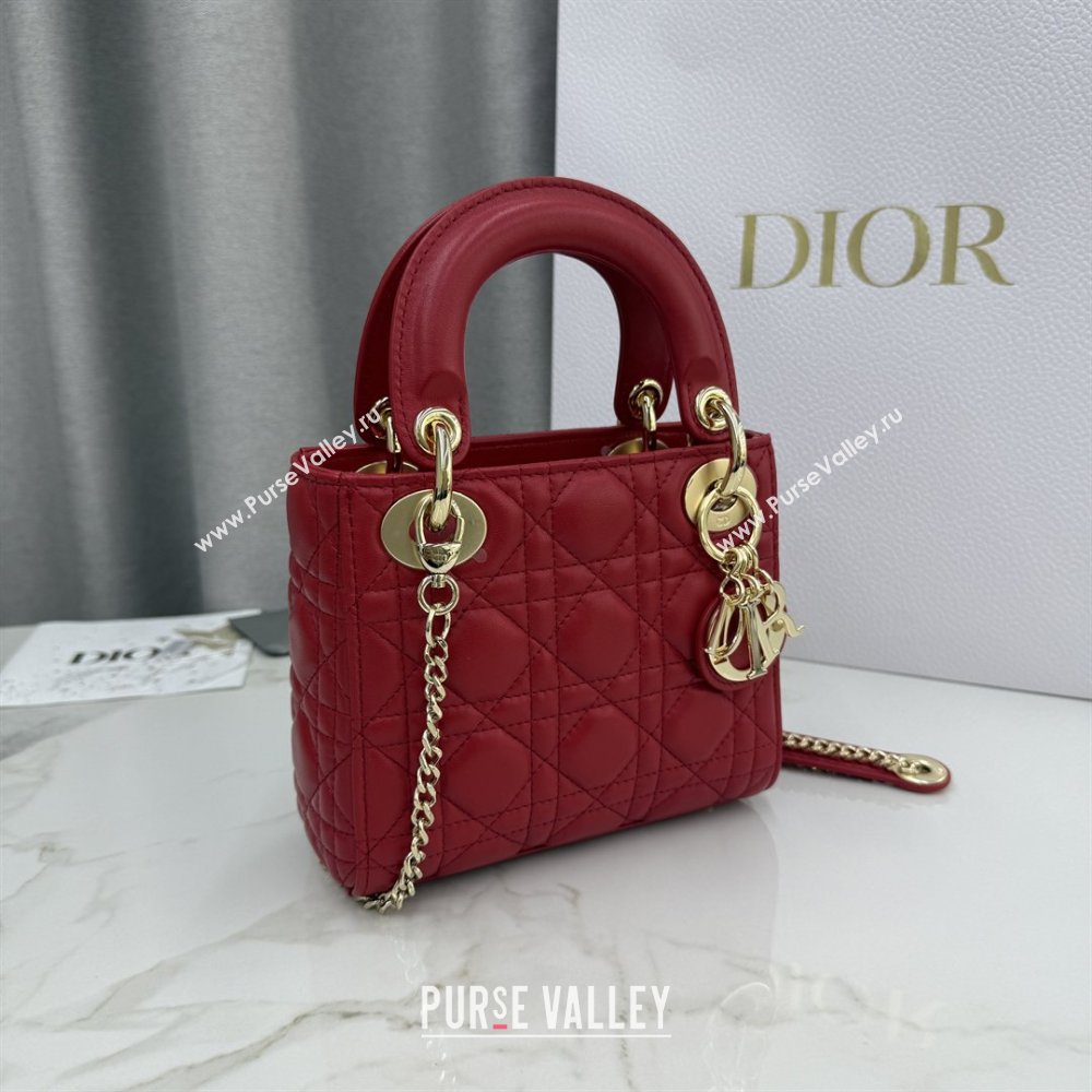 Dior Classic Mini Lady Dior Bag in Cannage Lambskin Red 2026 M0505 0409 (BF-260409037)