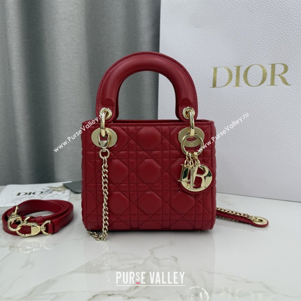 Dior Classic Mini Lady Dior Bag in Cannage Lambskin Red 2026 M0505 0409 (BF-260409037)