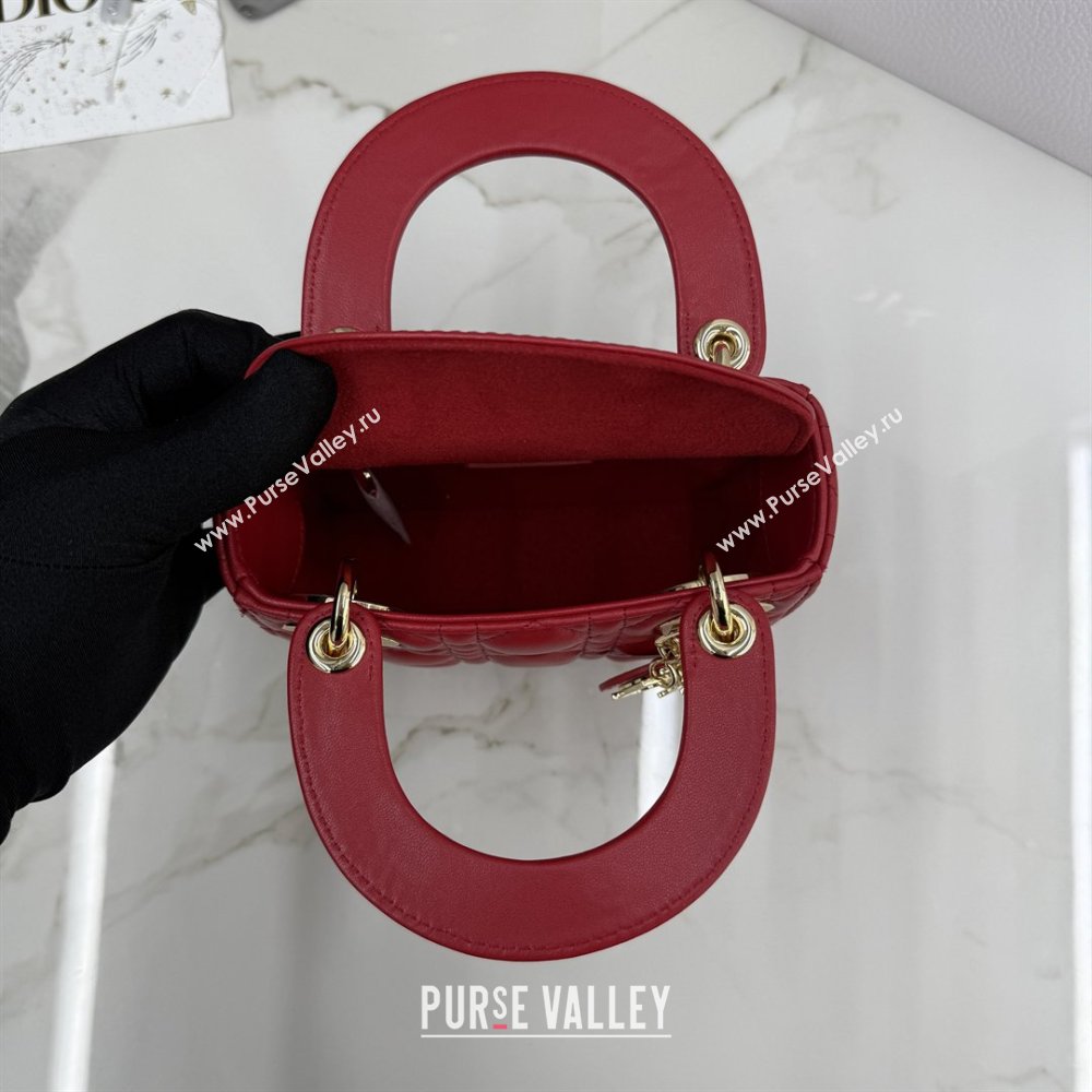 Dior Classic Mini Lady Dior Bag in Cannage Lambskin Red 2026 M0505 0409 (BF-260409037)