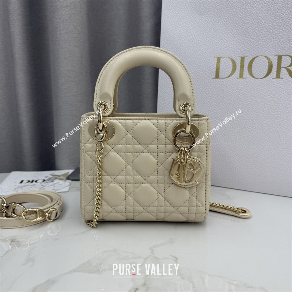 Dior Classic Mini Lady Dior Bag in Cannage Lambskin Pale Yellow 2026 M0505 0409 (BF-260409016)