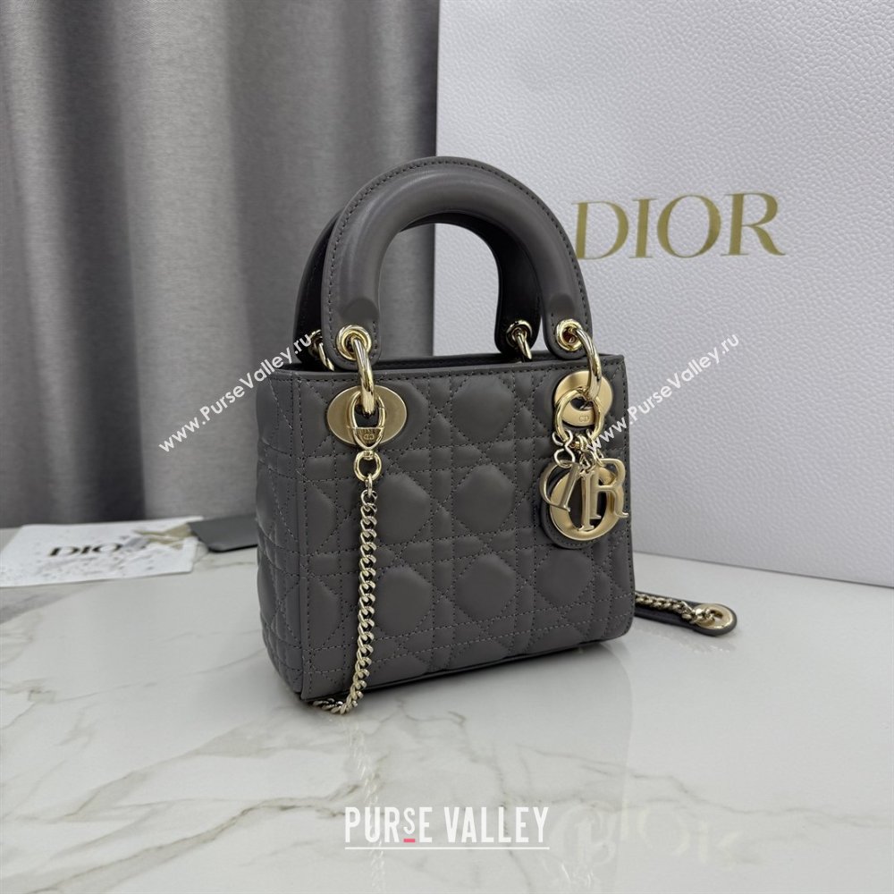Dior Classic Mini Lady Dior Bag in Cannage Lambskin Elephant Grey 2026 M0505 0409 (BF-260409041)