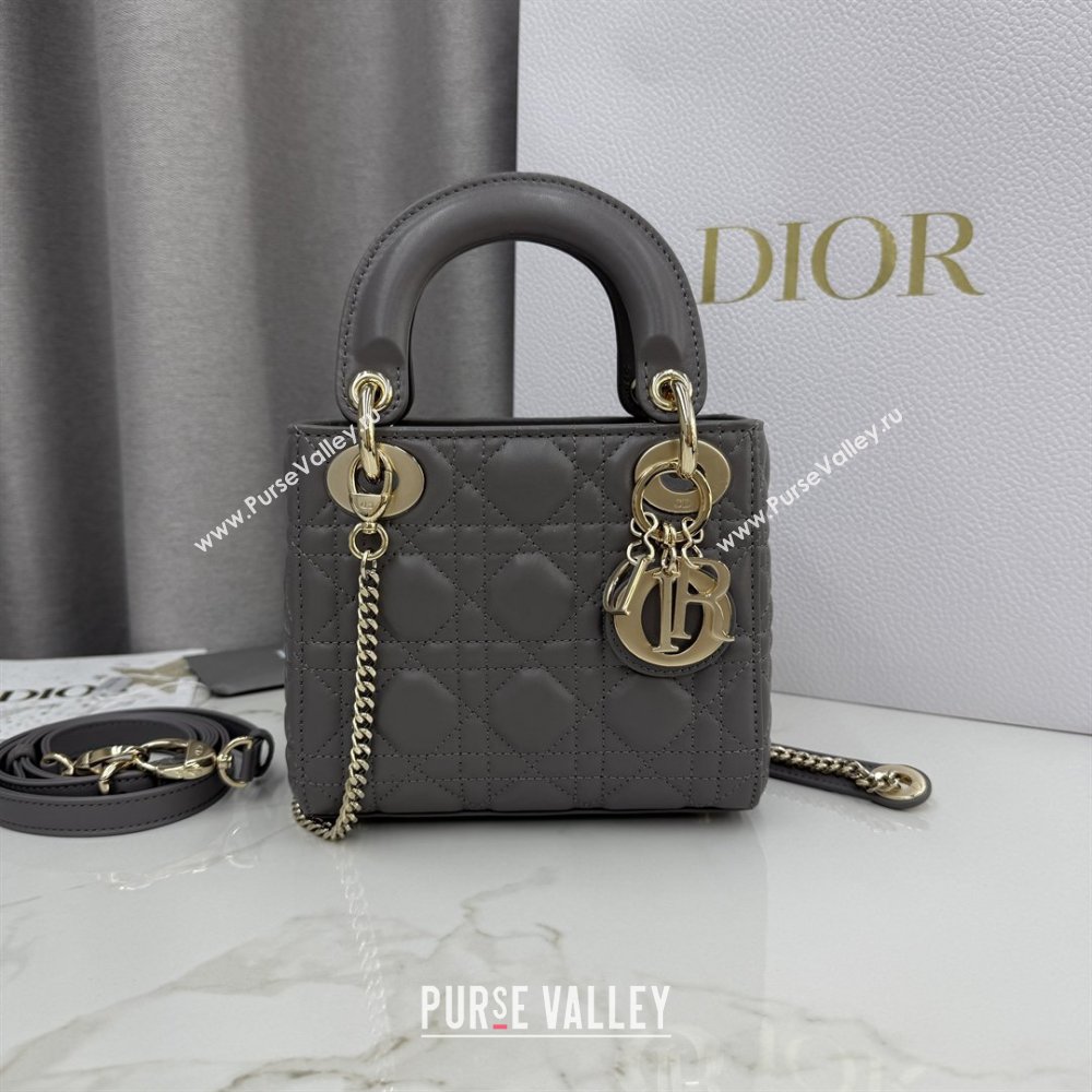 Dior Classic Mini Lady Dior Bag in Cannage Lambskin Elephant Grey 2026 M0505 0409 (BF-260409041)